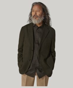 Single breasted linen blend jacket with flap pocket