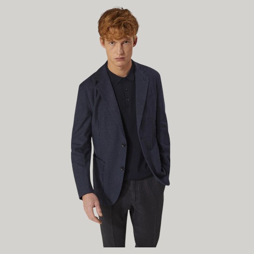 Single breasted cotton linen jacket with patch pocket Denim