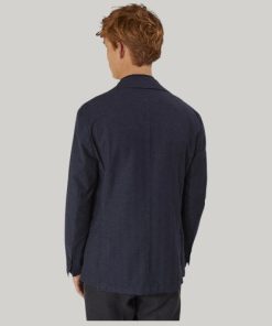 Single breasted cotton linen jacket with patch pocket Denim