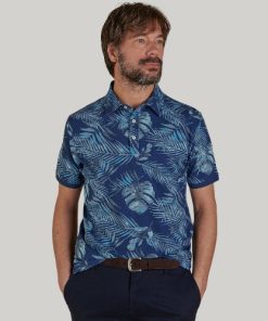 Short sleeve polo shirt in pure cotton piquet printed