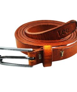 Thin Cut Line Belt Dark Cognac