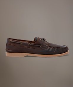 Leather boat shoes 100% aged leather with rubber sole