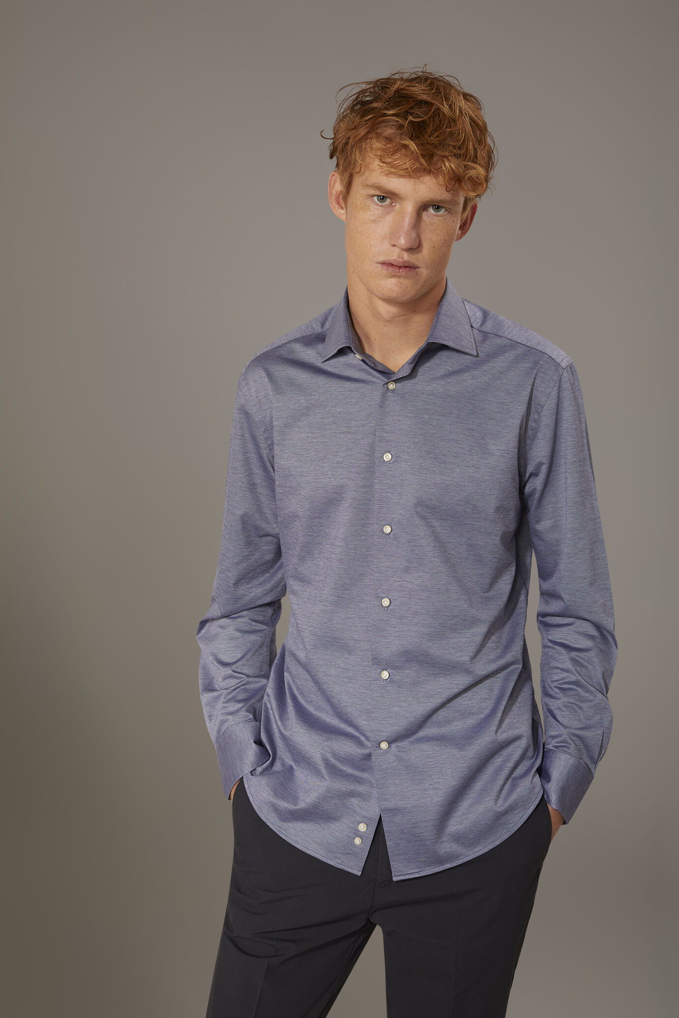Classic washed shirt with French collar comfort fit jersey fabric