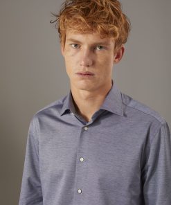 Classic washed shirt with French collar comfort fit jersey fabric