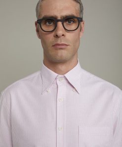 Mens classic shirt button,down collar ultra light striped Oxford fabric comfort fit