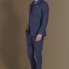Single breasted suit flat trousers denim fabric effect