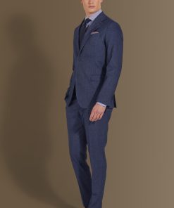 Single breasted suit flat trousers denim fabric effect