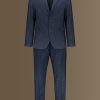 Single breasted suit flat trousers denim fabric effect