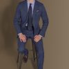 Single breasted suit flat trousers denim fabric effect