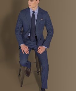 Single breasted suit flat trousers denim fabric effect