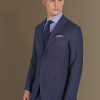 Single breasted suit flat trousers denim fabric effect