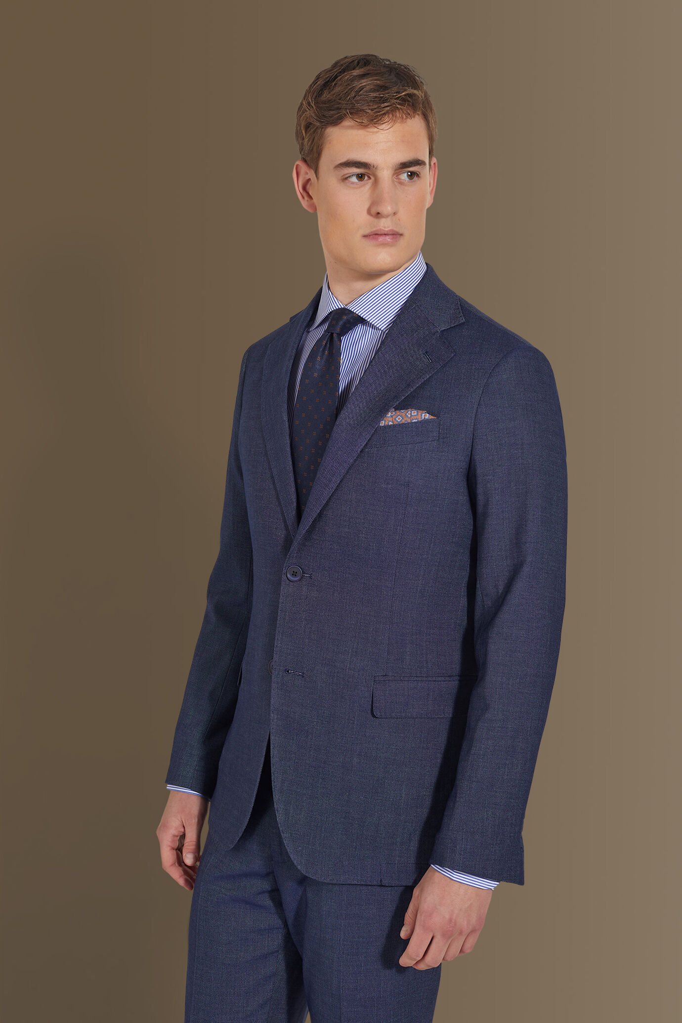 Single breasted suit flat trousers denim fabric effect