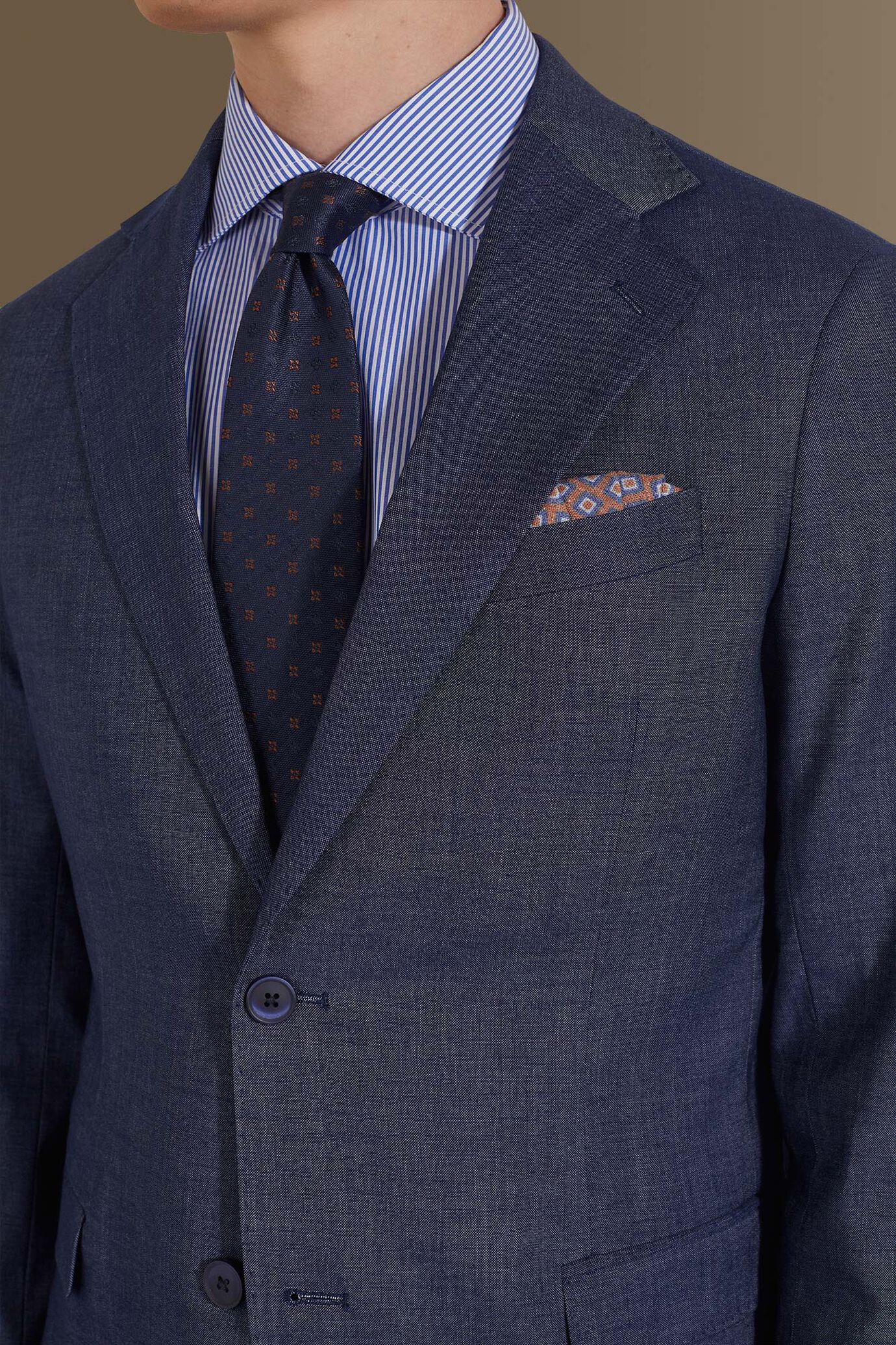 Single breasted suit flat trousers denim fabric effect