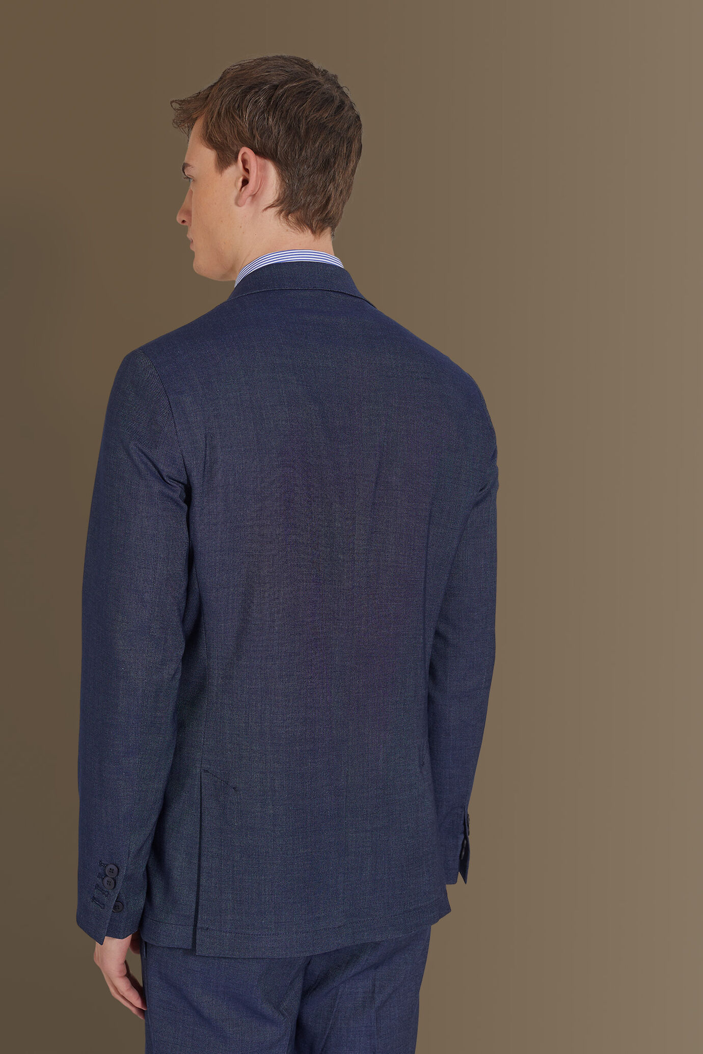 Single breasted suit flat trousers denim fabric effect