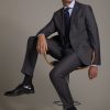 Single breasted suit flat trousers herringbone fabric