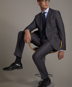 Single breasted suit flat trousers herringbone fabric