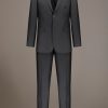 Single breasted suit flat trousers herringbone fabric
