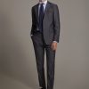 Single breasted suit flat trousers herringbone fabric
