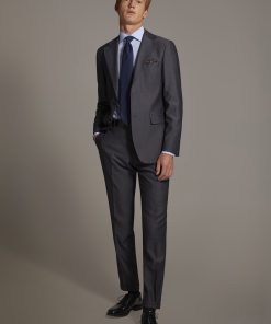 Single breasted suit flat trousers herringbone fabric