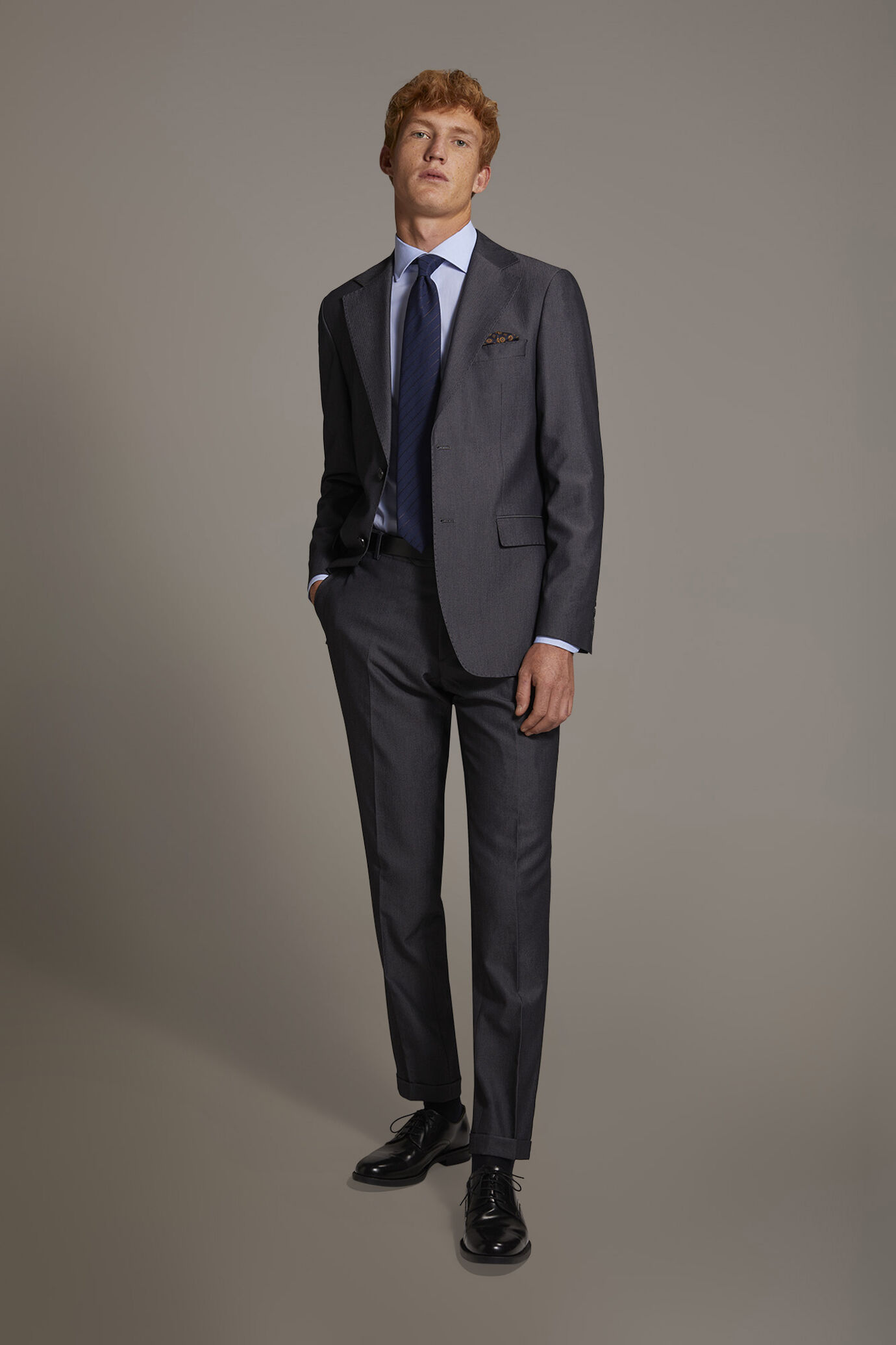 Single breasted suit flat trousers herringbone fabric