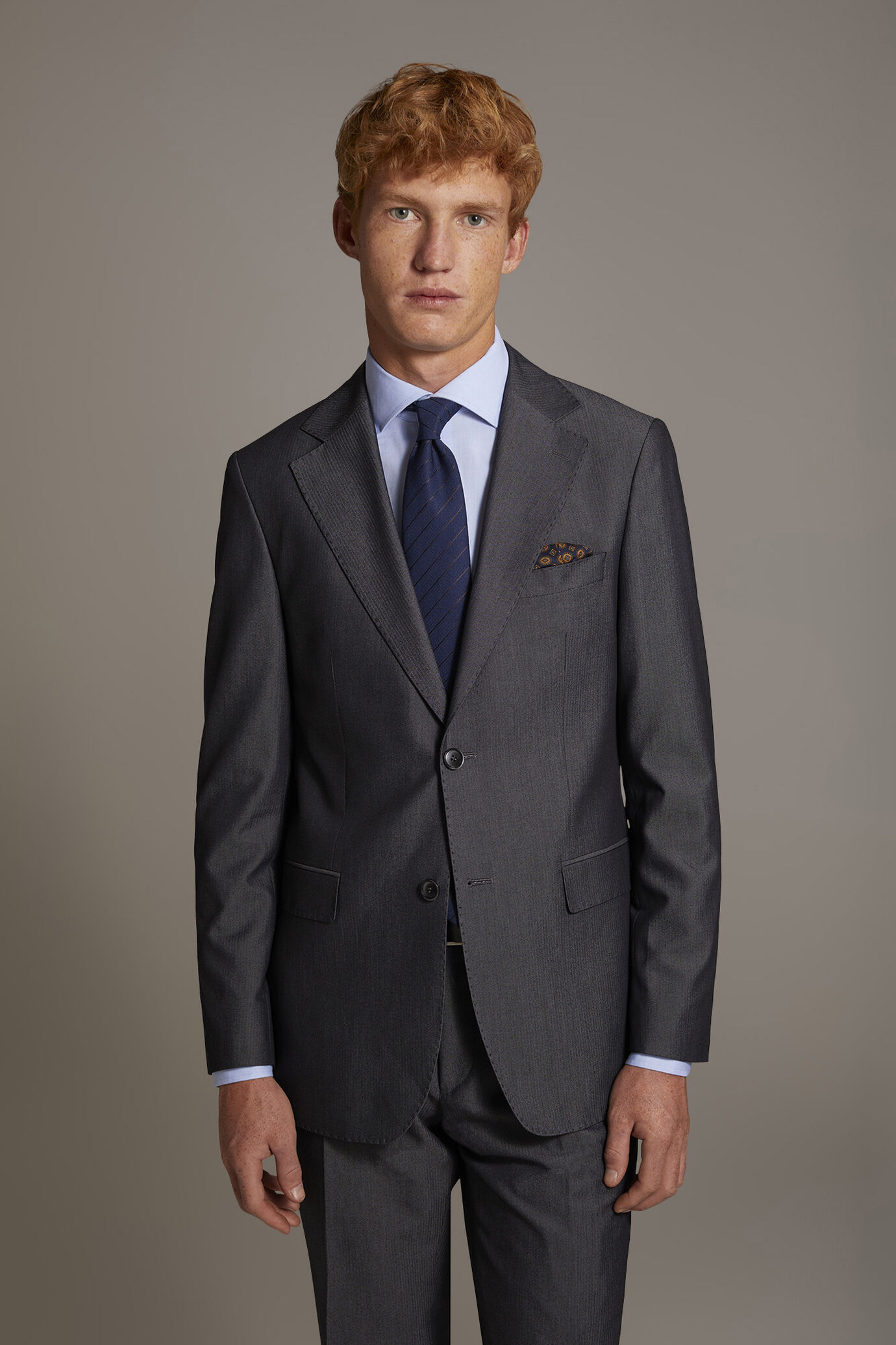 Single breasted suit flat trousers herringbone fabric