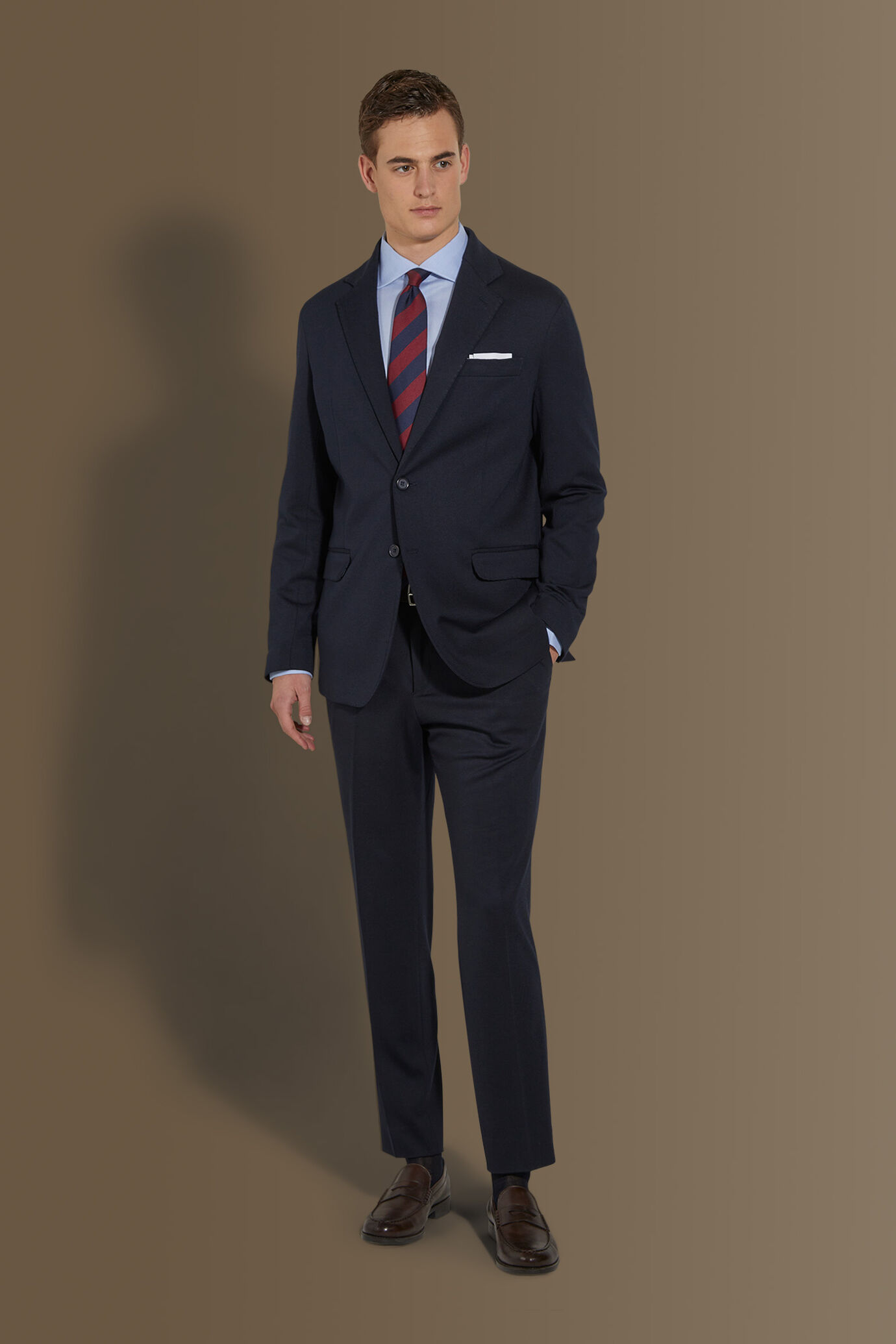 Single breasted suit flat trousers jersey fabri