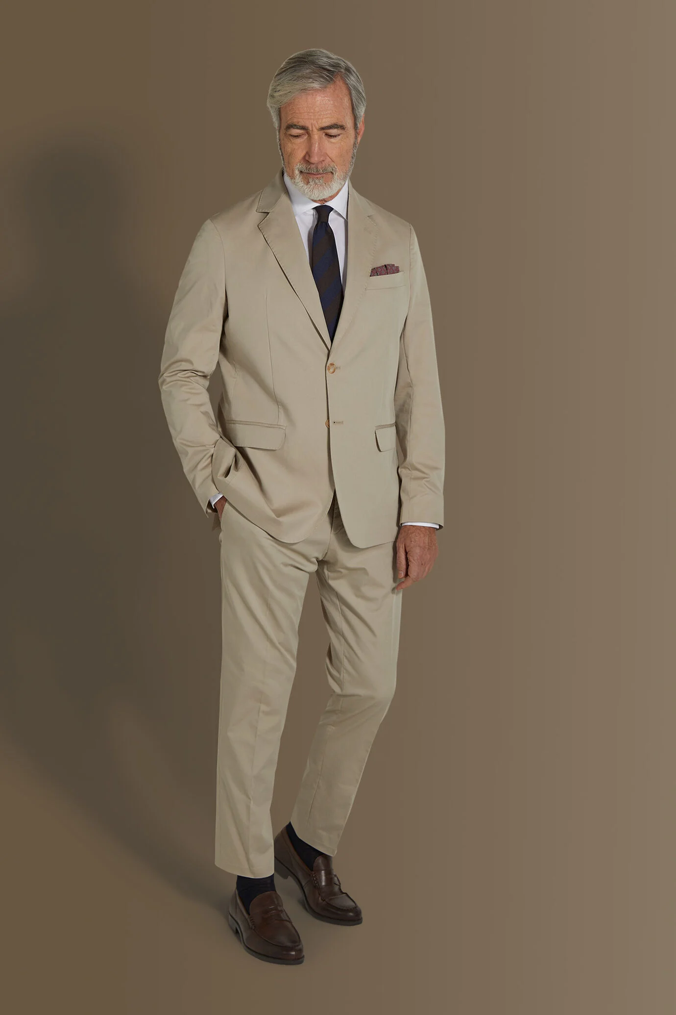 Single breasted suit flat trousers cotton blend fabric solid colour made in italy