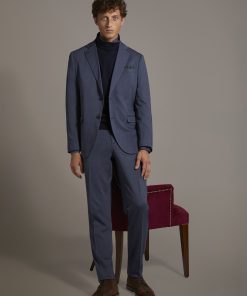 Regular fit single-breasted suit in solid colour jersey fabric