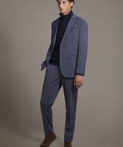 Regular fit single-breasted suit in solid colour jersey fabric