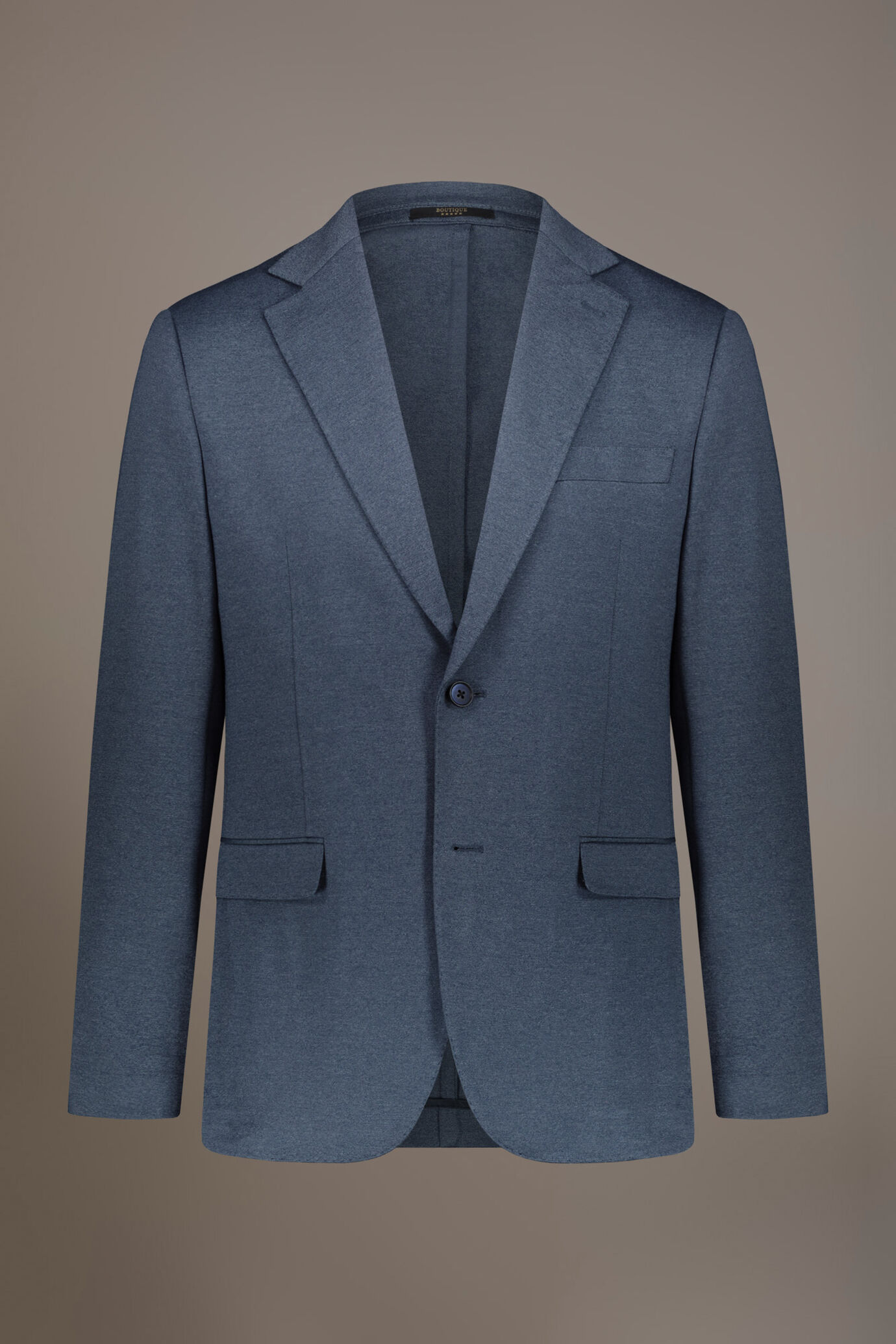 Regular fit single-breasted suit in solid colour jersey fabric