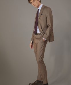 Regular fit single-breasted suit patterned herringbone fabric with solaro texture