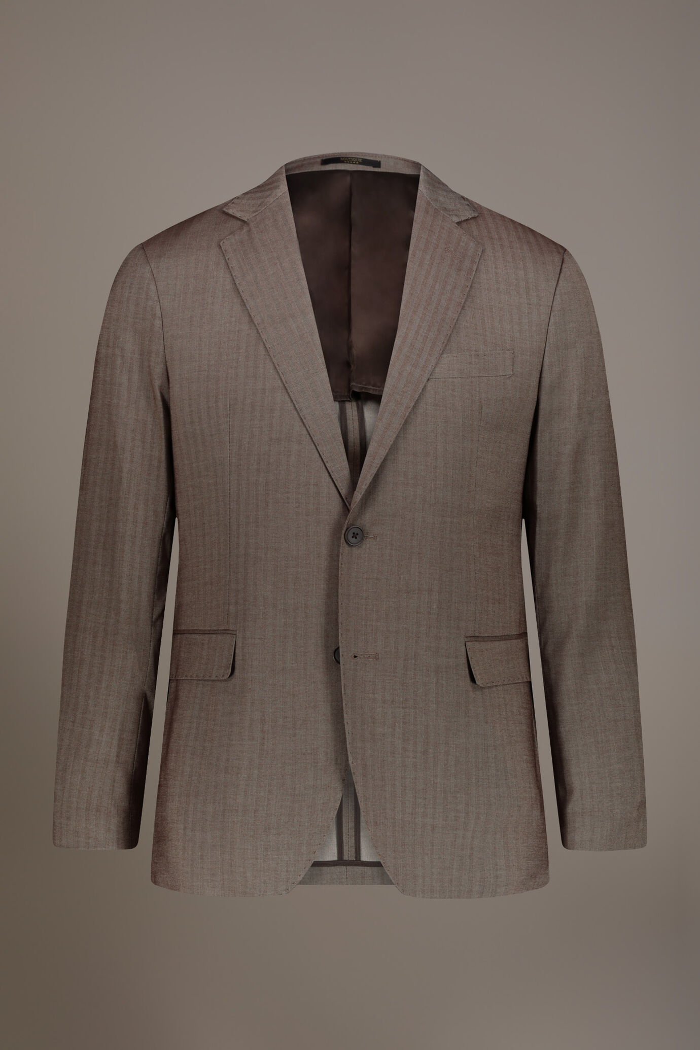 Regular fit single-breasted suit patterned herringbone fabric with solaro texture