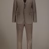Regular fit single-breasted suit patterned herringbone fabric with solaro texture