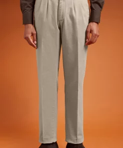 Men's regular fit double pleat trousers in bul twill fabric