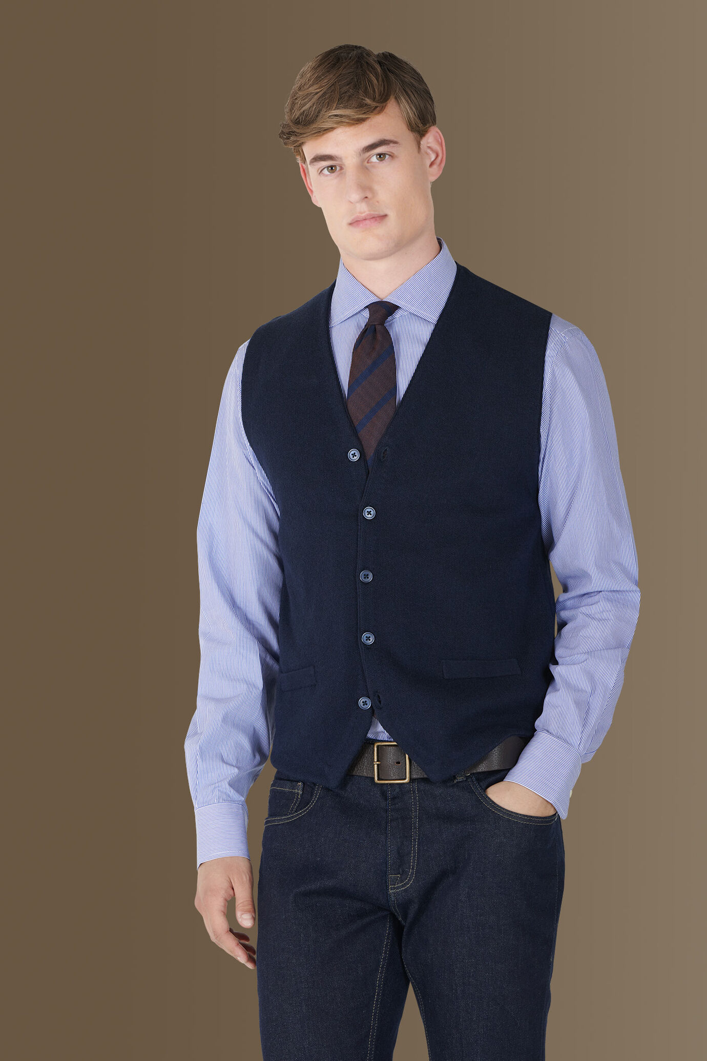 Gilet monopetto in maglia misto lana e cotone - Image 1