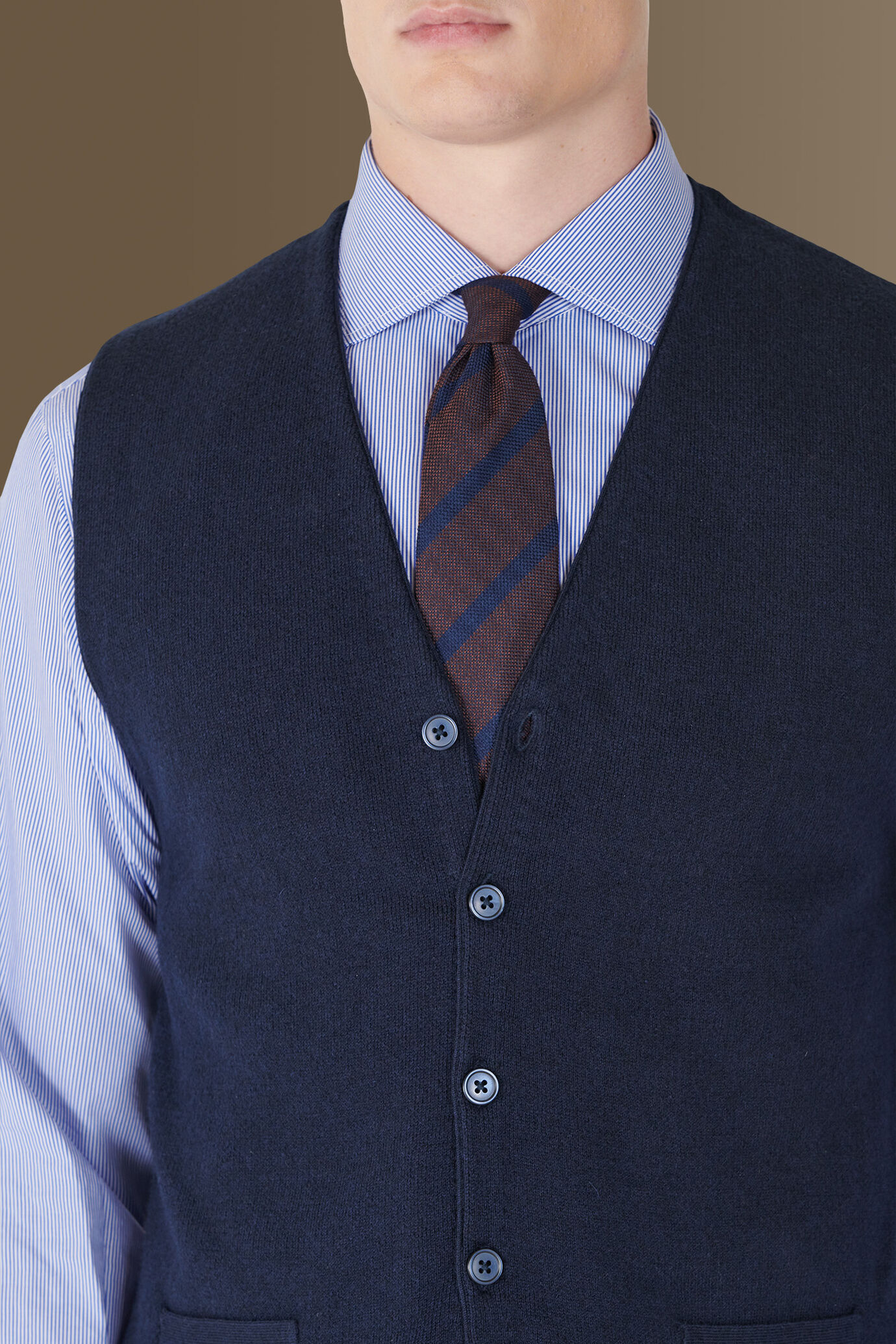 Gilet monopetto in maglia misto lana e cotone - Image 2
