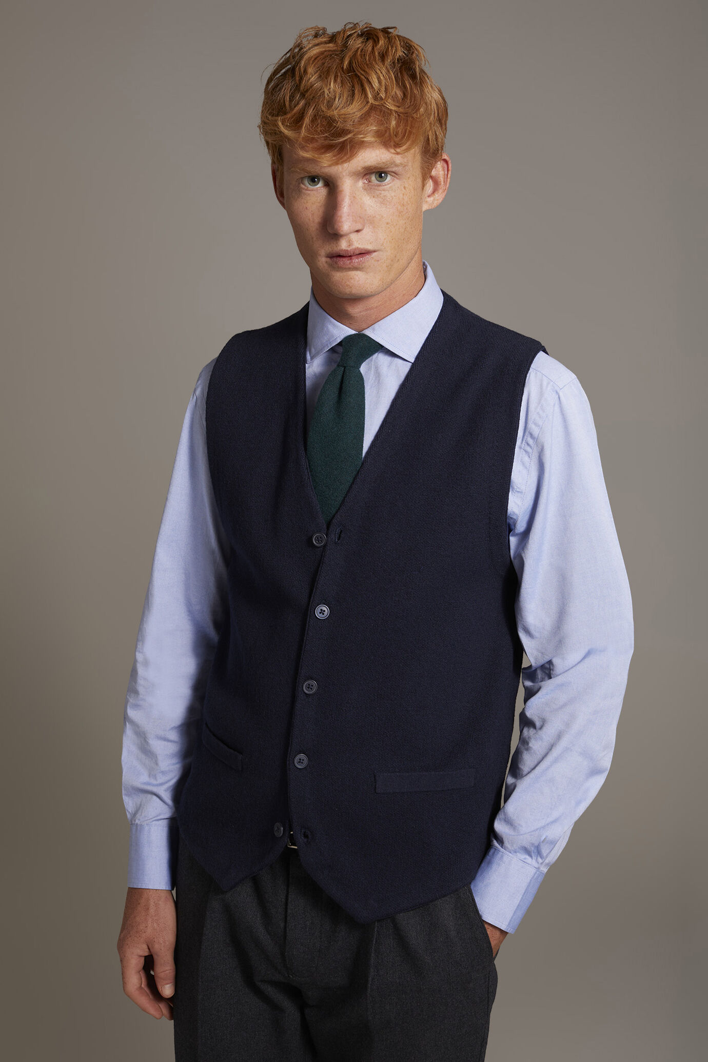 V neck wool blend knitted classic vest - Image 1