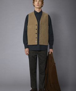 Men's single-breasted casual v-neck waistcoat plain moleskin fabric regular fit