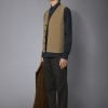 Men's single-breasted casual v-neck waistcoat plain moleskin fabric regular fit - Thumbnail Image 2