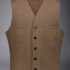Men's single-breasted casual v-neck waistcoat plain moleskin fabric regular fit - Thumbnail Image 3