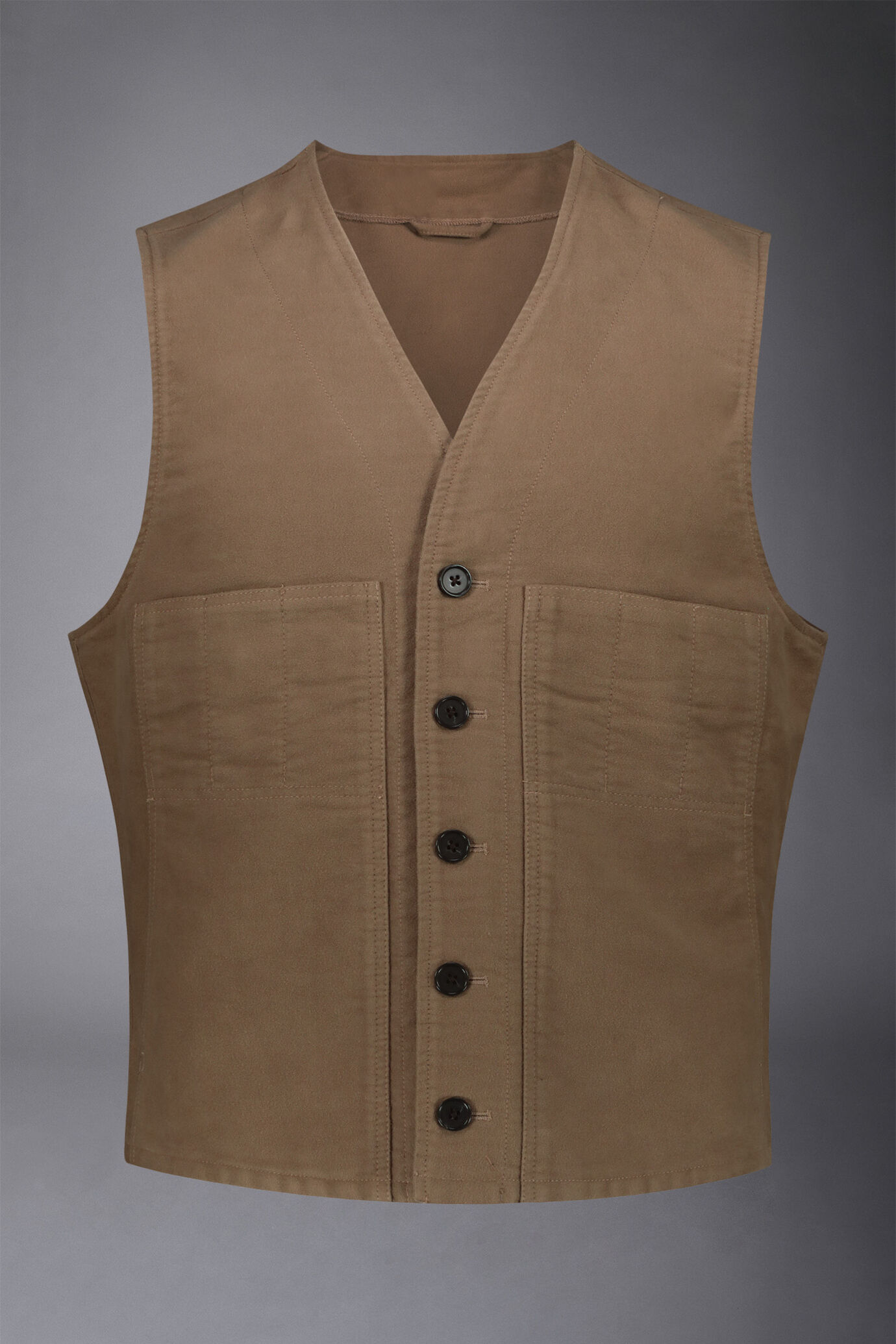 Men's single-breasted casual v-neck waistcoat plain moleskin fabric regular fit - Image 3