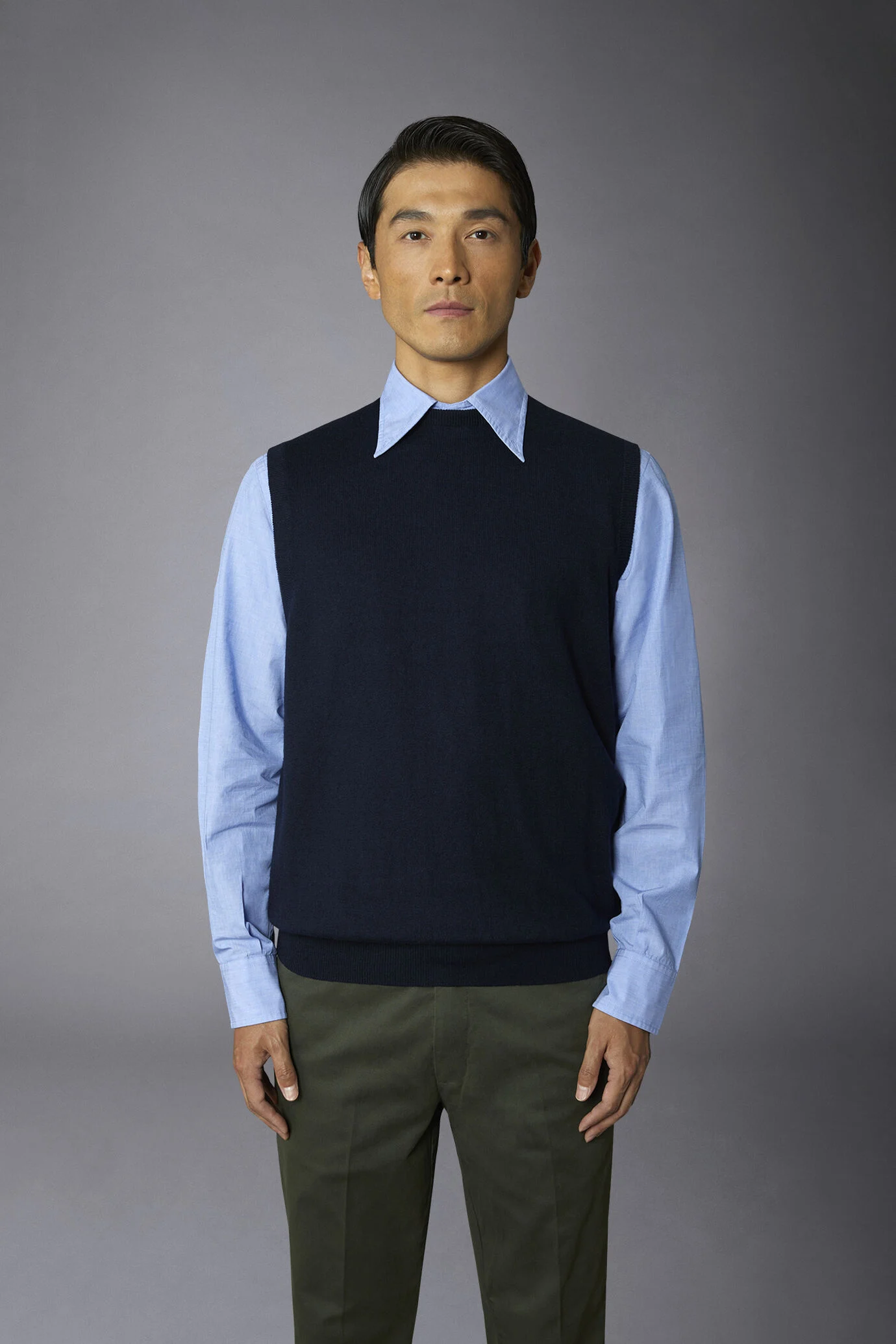 Men's wool and cotton roundneck waistcoat - Image 1