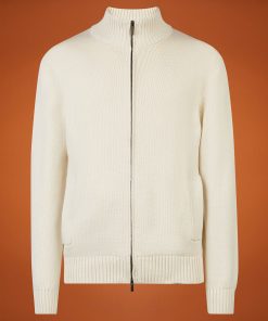 Men's regular fit zipped high neck cardigan in 100% cotton