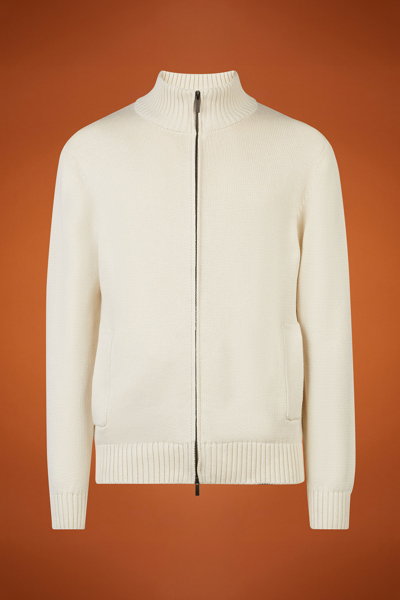 Men's regular fit zipped high neck cardigan in 100% cotton - Image 1
