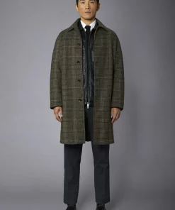 Men's wool-blend single-breasted checked loden coat