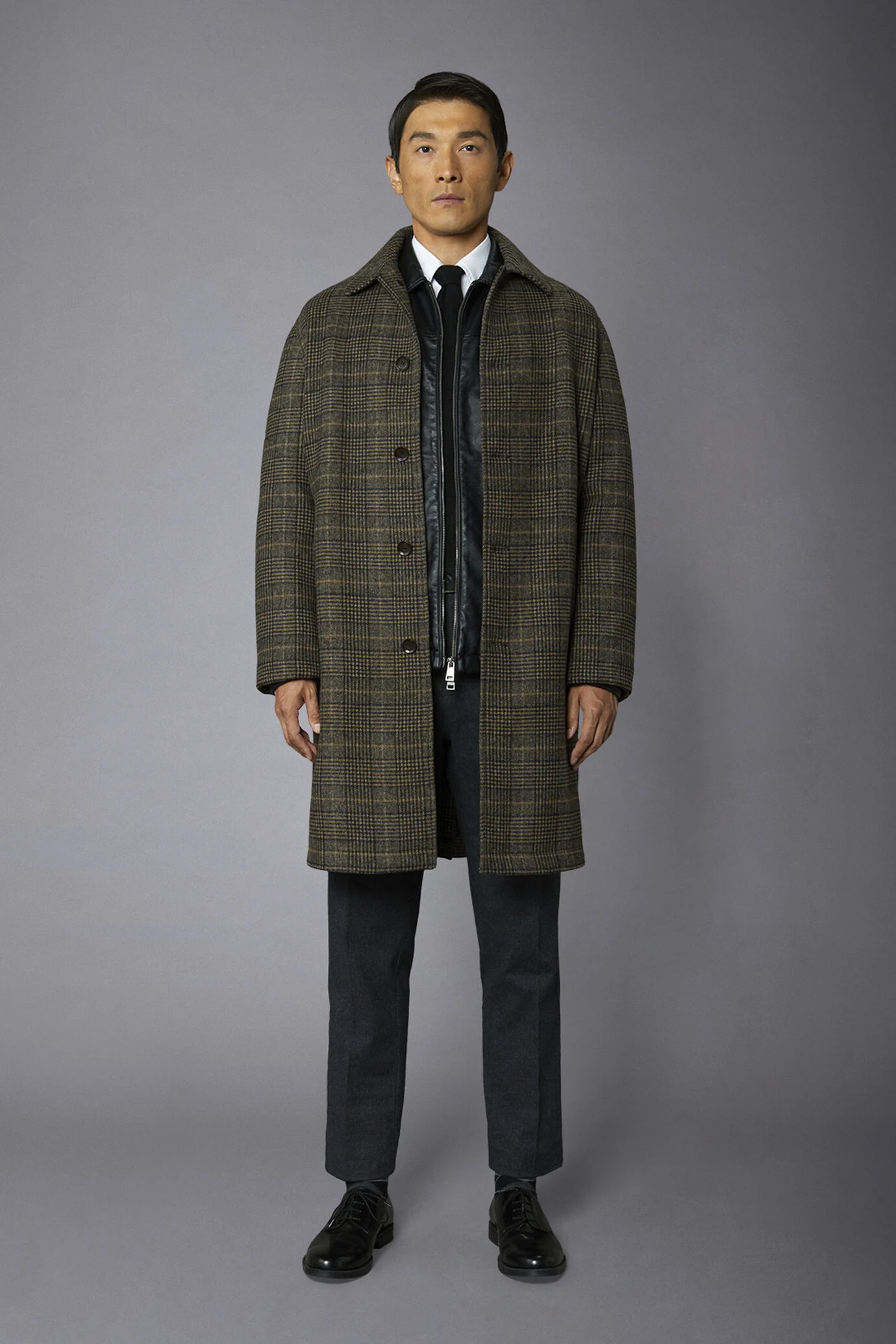 Men's wool-blend single-breasted checked loden coat - Image 1