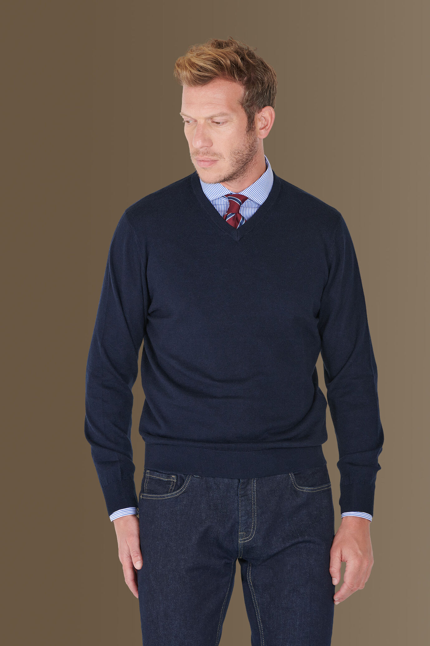 V Neck Sweater Dk Blue Mb2002Sv - Image 1