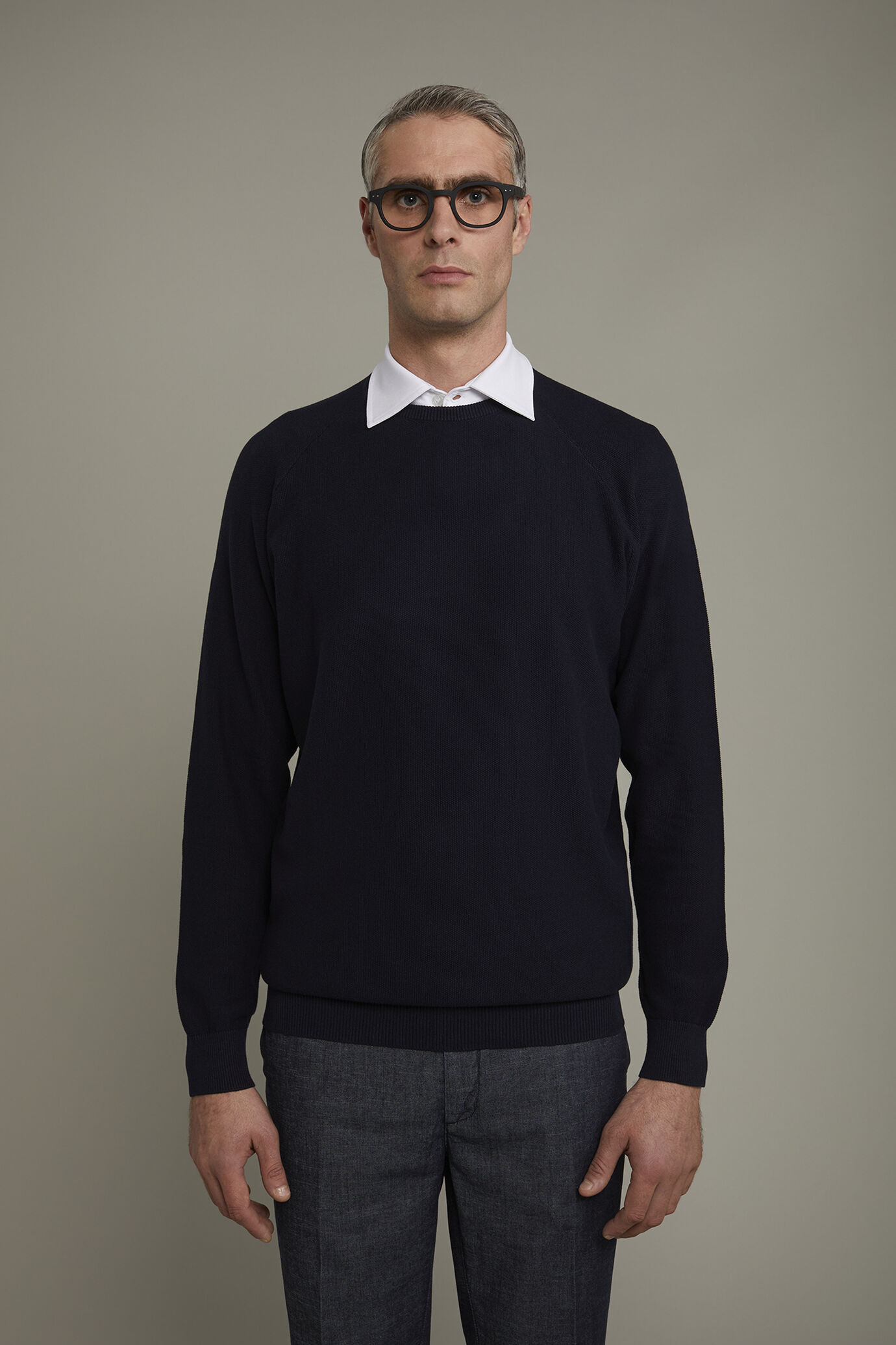 Round Neck Sweater - Raglan Dk Blue 38Mf2501Gru - Image 1