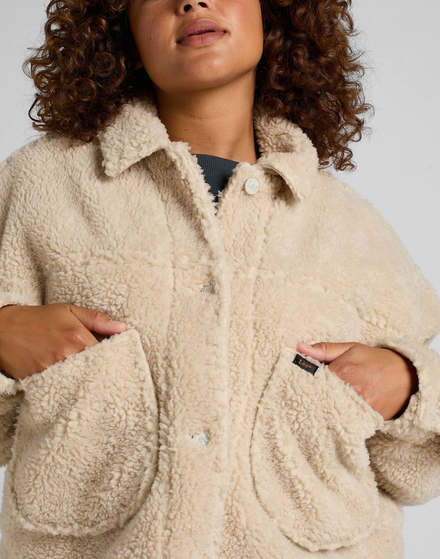 Lee Cropped Sherpa Jacket Ecru - Image 2