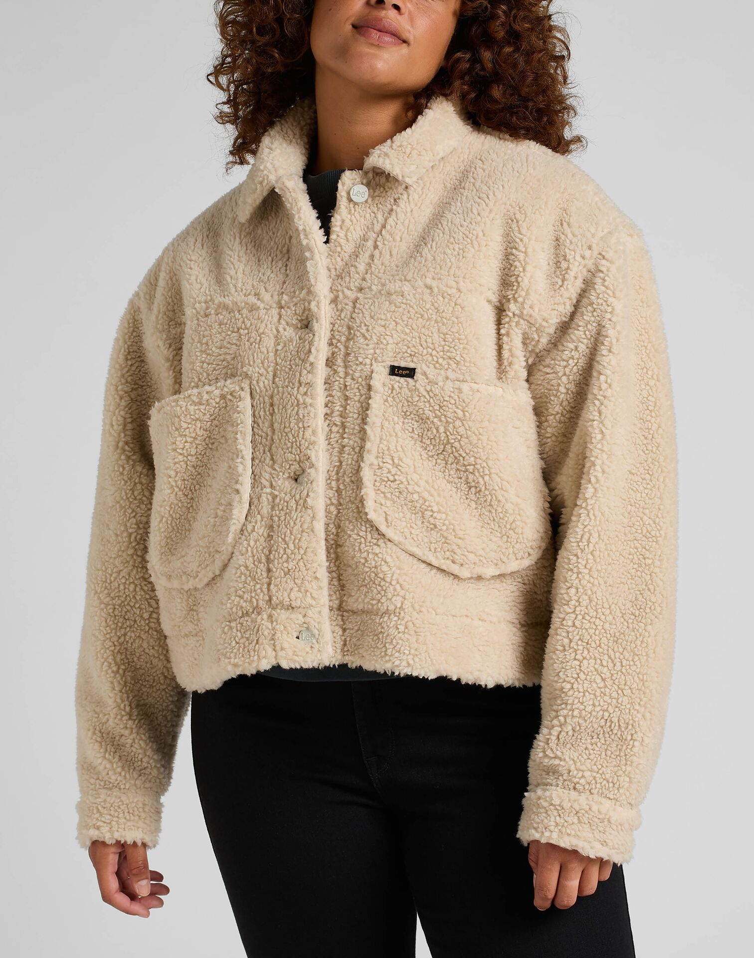 Lee Cropped Sherpa Jacket Ecru - Image 5